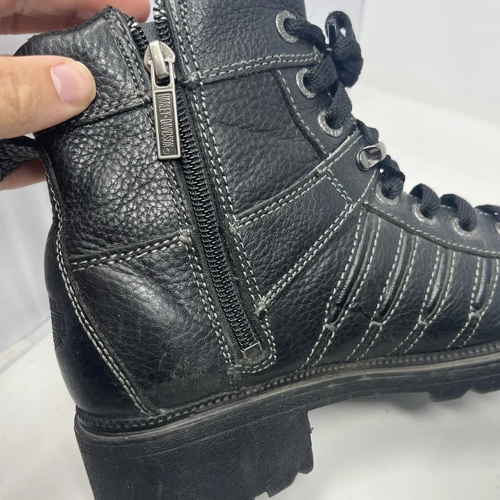 Harley-Davidson Tamia Lace Up/Side Zip Motorcycle Riding Boots Womans 8.5 Black